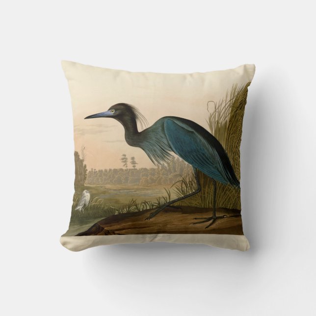 Coussin Grue bleue Héron Impression Audubon Art côtier (Recto)