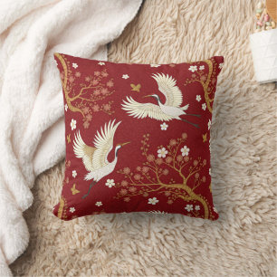 Coussin Grue couronné rouge motif Sakura (1)