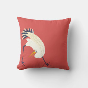 Coussin Grue de style japonais sur Arrière - plan rouge