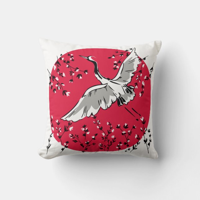 Coussin Grue dessinée à la main, Illustration graphique oi (Recto)
