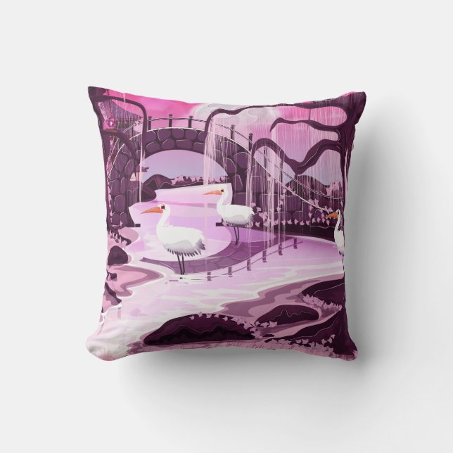 Coussin Grues dans le jardin coréen (Recto)