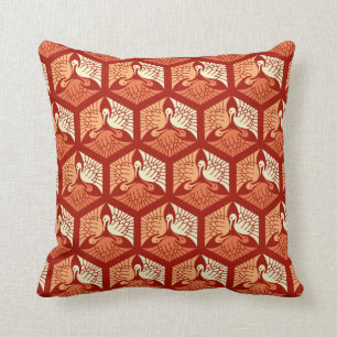 Coussin Grues japonaises, Mandarin et Jeu d'orange clair P