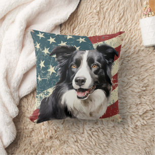 Coussin Grunge American Flag Bordure Collie Chien