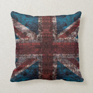Coussin grunge de lancer d'Union Jack de brique