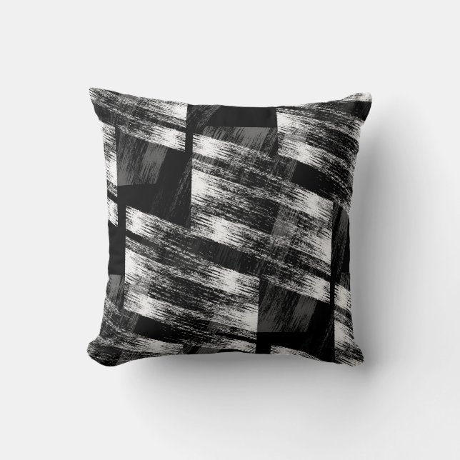 Coussin Grunge noir et blanc abstraction. (Recto)