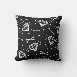 Coussin Grunge rock : diamants, os motif.