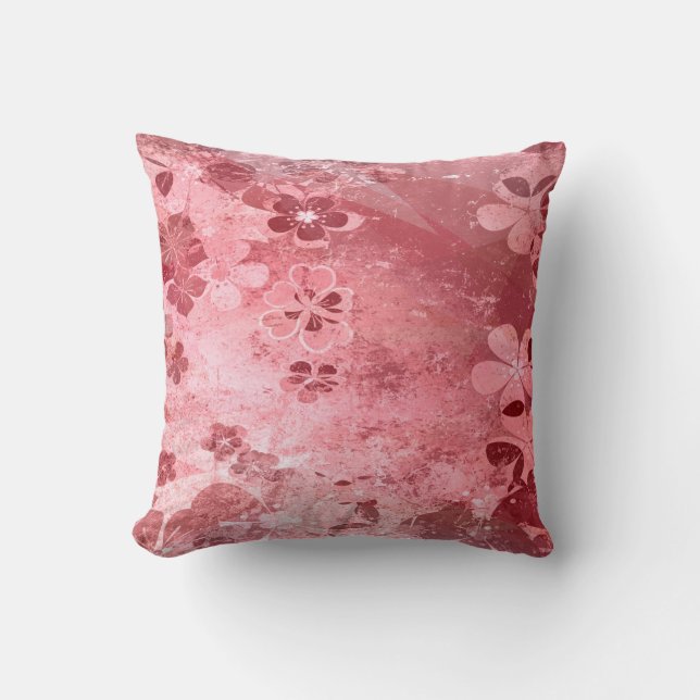 Coussin Grunge rose vintage motif floral (Recto)