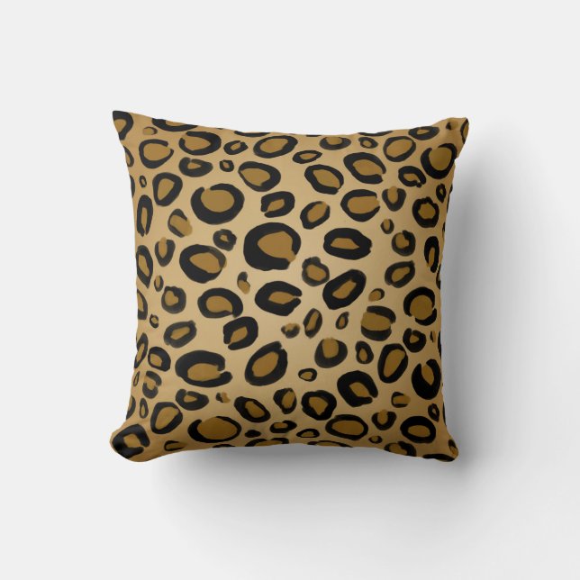 Coussin Guépard peint imprimé taches léopard or beige marr (Recto)