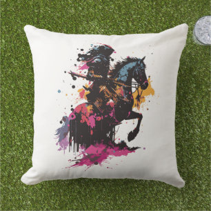 Coussin Guerrier équitation cheval en aquarelle