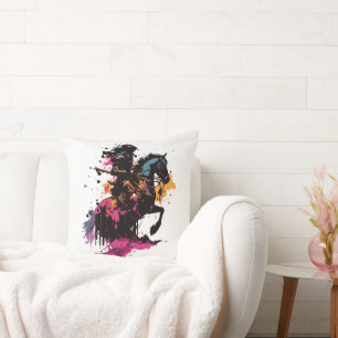 Coussin Guerrier équitation cheval en aquarelle