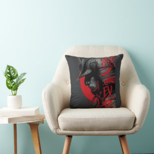 Coussin Guerrier samouraï audacieux encre japonaise soleil