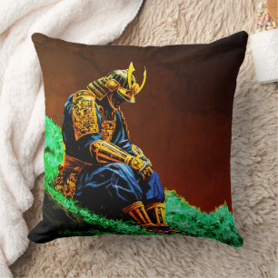 Coussin Guerrier Samouraï en armure dorée – Japon épique