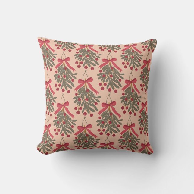 Coussin Gui de Noël avec nœuds coquettes (Recto)