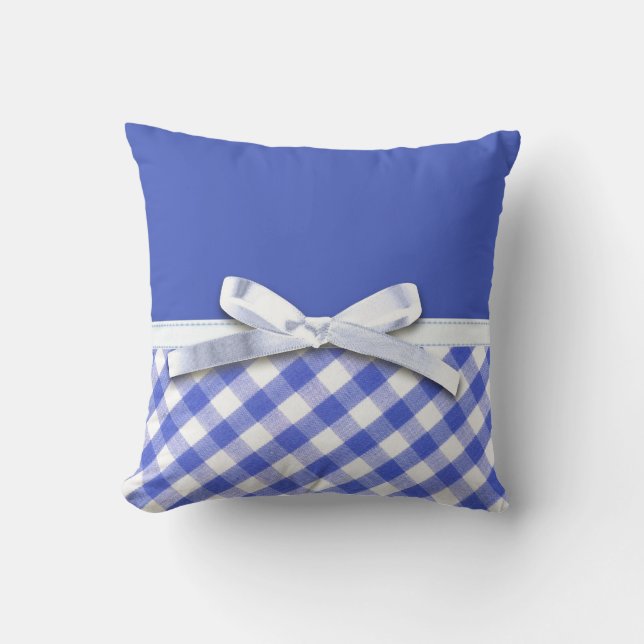 Coussin Guingan bleu-foncé avec le graphique blanc d'arc (Recto)