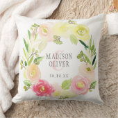 Coussin Guirlande florale | d'aquarelle rose et jaune (Couverture)