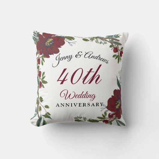 Coussin Guirlande rouge Bourgogne 40e anniversaire Mariage (Recto)
