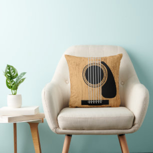 Coussin Guitare acoustique en bois vieilli
