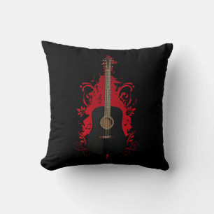 Coussin Guitare acoustique noire Art pour les amateurs de