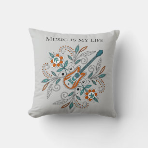 Coussin Guitare Boho Rock’n’Roll avec fleurs