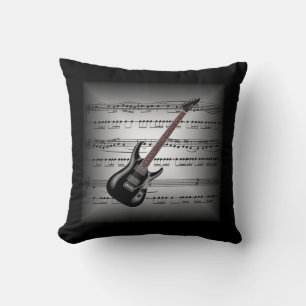 Coussin Guitare Elec ~ 3D Partition Musique ~ Gris/Noir Co