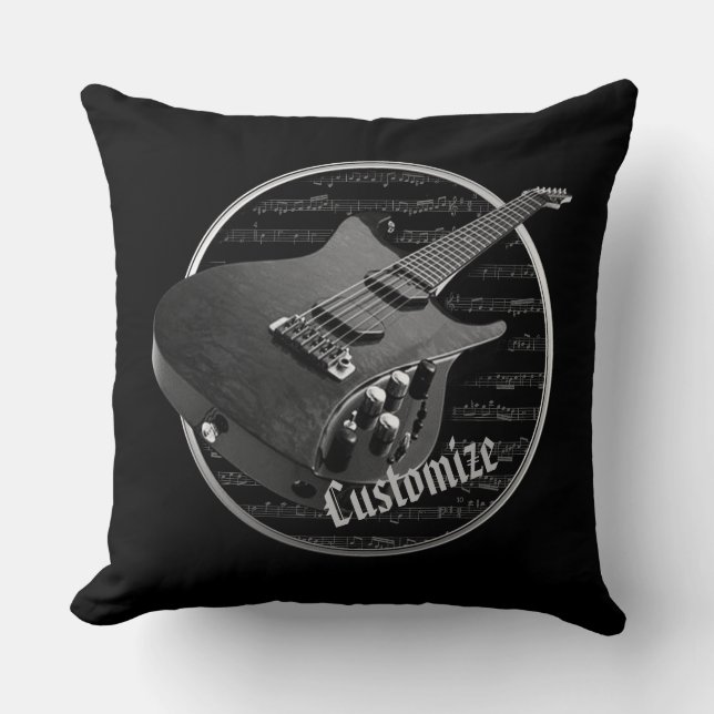 Coussin Guitare électrique noire et blanche personnalisée (Recto)