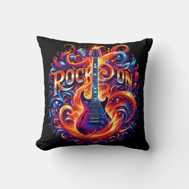 Coussin Guitare engloutie dans des flammes nocturnes vibra (Recto)