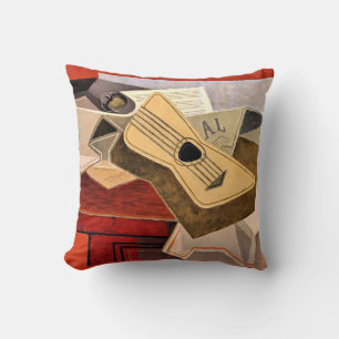 Coussin Guitare et journal, art abstrait de Juan Gris