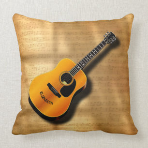 Coussin Guitare vintage acoustique avec le nom de coutume