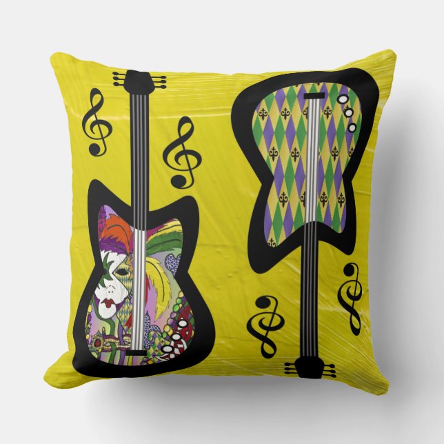 Coussin Guitares Colorées de Mardi Gras (Recto)