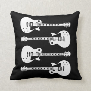 Coussin Guitares Électriques Graphique en Blanc