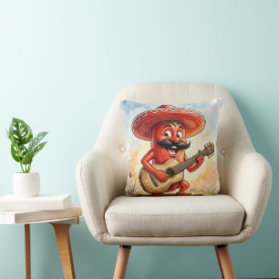 Coussin Guitariste au Piment Rouge Mexicain