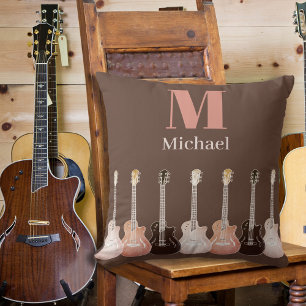 Coussin Guitariste Monogramme Guitares Brown