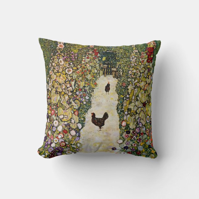 Coussin Gustav Klimt - Chemin du jardin avec poulets (Recto)