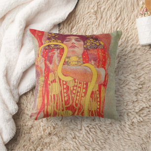 Coussin Gustav Klimt Red Woman Gold Snake Peinture