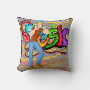 Coussin Guy avec casques et musique Graffiti Wall