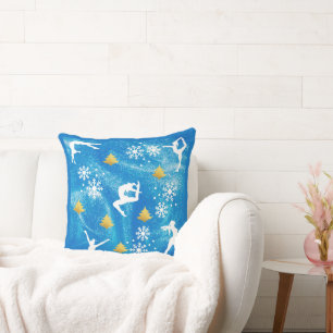 Coussin Gymnastique Noël Bleu Étincelant Motif Blanc