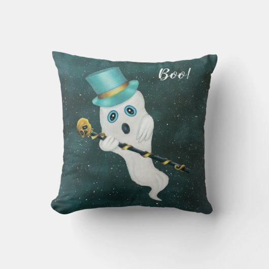 Coussin Habille Fantôme dans le ciel de nuit Top Hat Crâne (Recto)