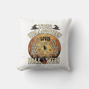 Coussin Halloqueen Aime Halloween Squelette Mains Chat Noi