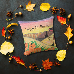 Coussin Halloween Art folklorique Citrouille moisson autom
