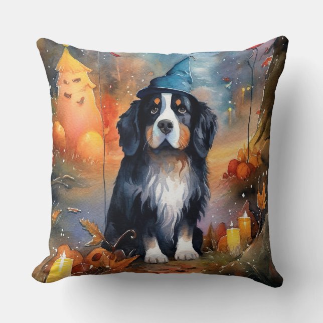Coussin Halloween Bernois avec citrouilles effrayant  (Recto)