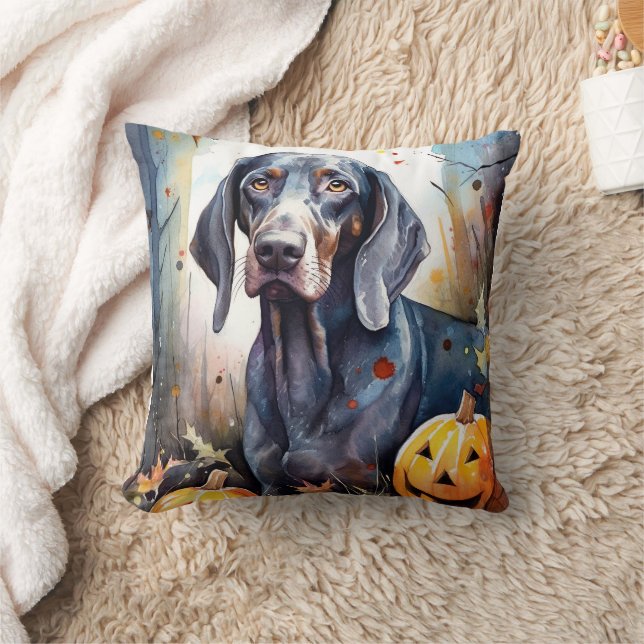 Coussin Halloween Bluetick Coonhound avec la peur Citrouil (Couverture)