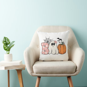 Coussin Halloween Boo Ghost Citrouille Bats Cobweb