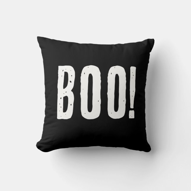 Coussin Halloween « Boo » noir et blanc moderne (Recto)