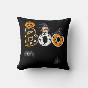 Coussin Halloween Boo Owl avec sorcière Casquette araignée