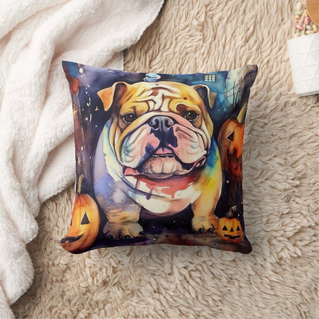 Coussin Halloween Bulldog avec la peur Citrouille (Couverture)