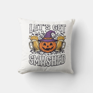 Coussin Halloween Buvons un Coup Citrouille Bière