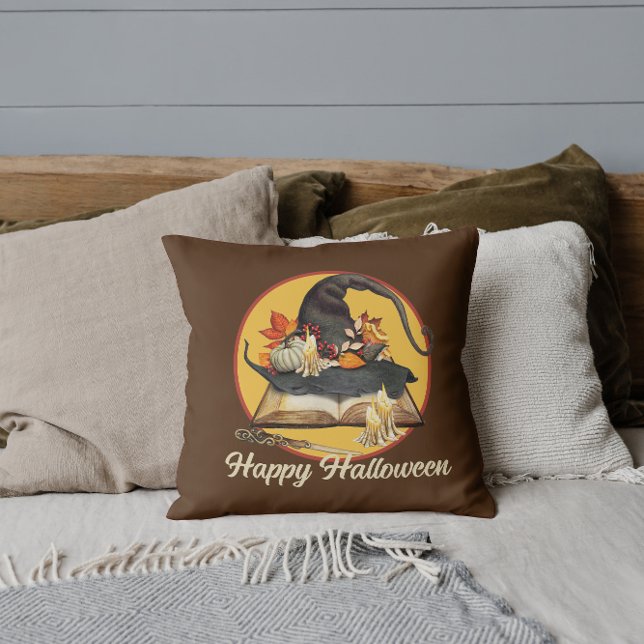 Coussin Halloween Casquette & Spellbook de sorcière (Créateur téléchargé)