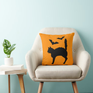 Coussin Halloween Chat Et Chats Silhouette Orange