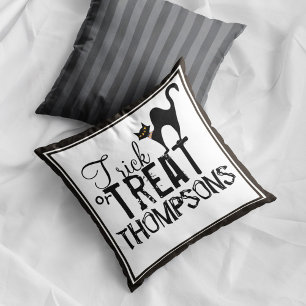 Coussin Halloween Chat Noir Friandise ou Farce Effrayant