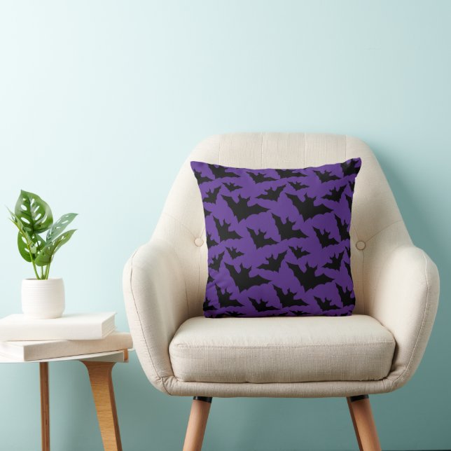 Coussin Halloween chauves-souris violet cool éffrayant mot (Chaise)